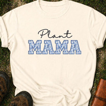Ivory  t-shirt with 'Plant MAMA' text on a grass surface