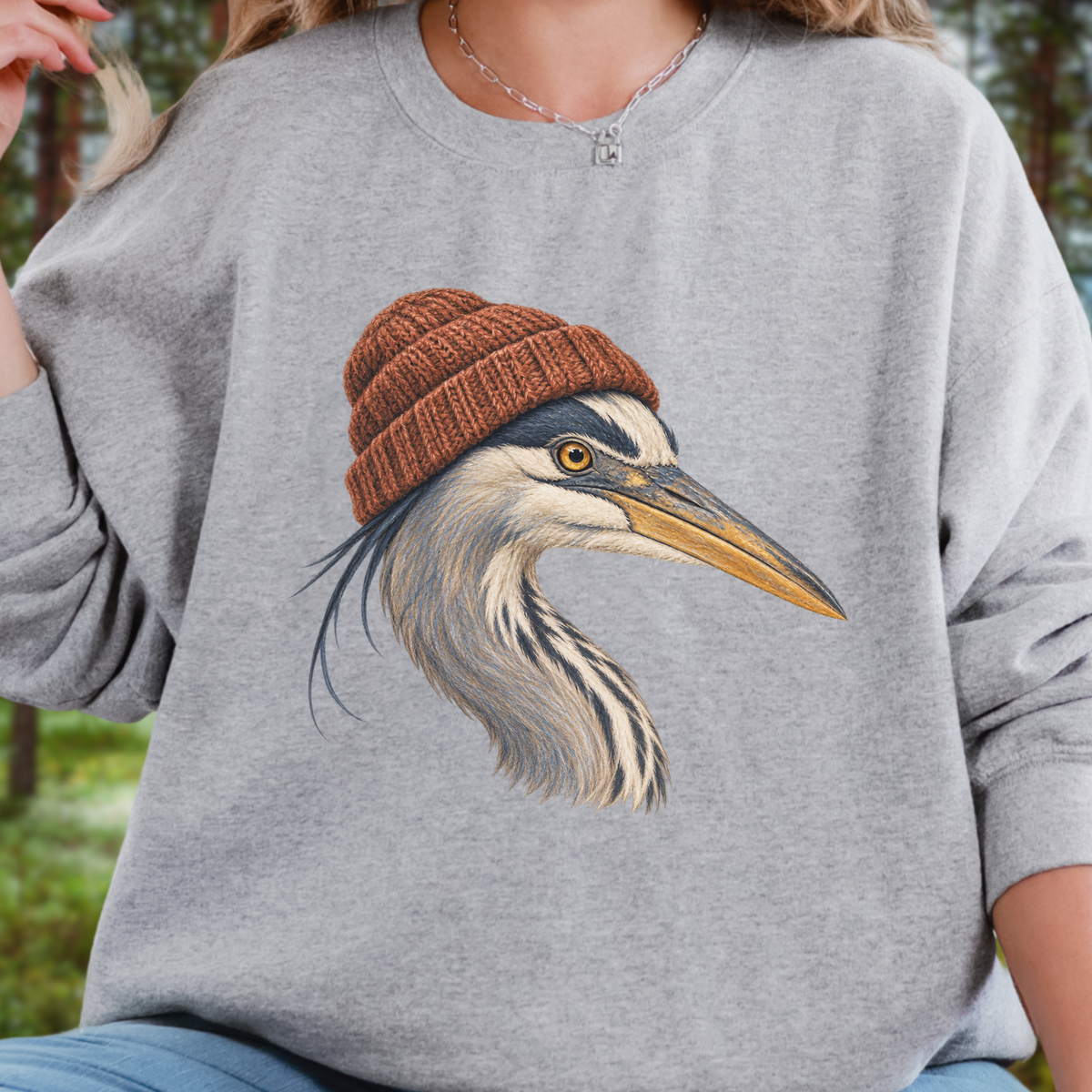 Blue Heron with Toque Sweatshirt